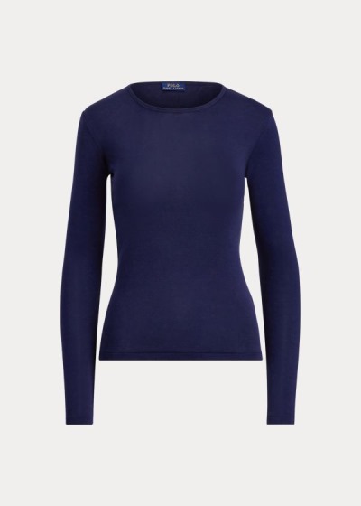 Playeras Polo Ralph Lauren Mujer Azul Marino - Cotton Long-Sleeve - HJYNS4031